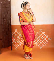 Yellow Handloom Korvai Kanchipuram 9 Yards Silk Saree With Crimson Border-KA13738