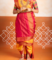 Yellow Handloom Korvai Kanchipuram 9 Yards Silk Saree With Crimson Border-KA13738