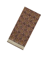 Brown Printed Chanderi Cotton Saree With Checks & Floral Motifs-CC1613