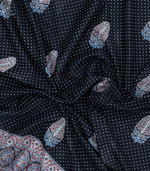 Black Printed Jaipur Cotton Saree With Printed Floral Motifs-JC1757