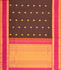 Dark Brown Handloom Korvai Kanchipuram Silk Saree With Zari Buttas-KA16175