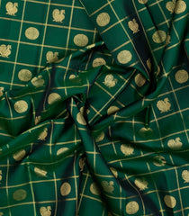 Dark Green Handloom Kanchipuram Silk Saree With Zari Checks & Buttas-KA15700