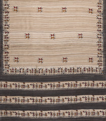 Beige Printed Tussar Silk Saree With Geometric Motifs-TU3769