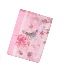 Pink Handloom Linen Saree With Printed Flowers