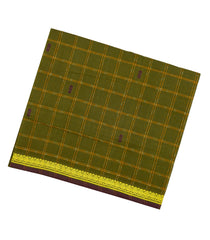 Olive Green Woven Kadapa Cotton Saree With Checks & Buttas-KN0655
