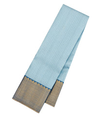 Light Blue Handloom Kanchipuram Silk Saree With Zari Checks-KA15358