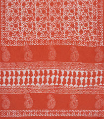 Rust Printed Jaipur Cotton Saree With Floral Motifs-JC1615