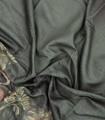 Dark Green Printed Art Dupion Saree With Floral Motifs-BL6132