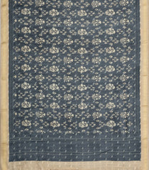 Grey Printed Tussar Silk Saree With Floral Motifs-TU3620