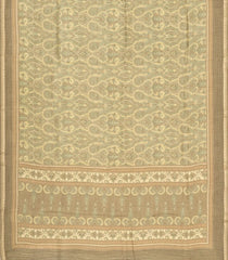 Beige Printed Tussar Silk Saree With Floral Motifs-TU3670