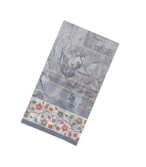 Grey Printed Synthetic Dola Silk Saree With Zari Stripes & Border -SY0365