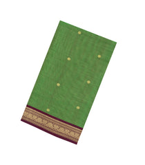Green Handloom Silk Cotton Saree With Butats & Stripes-SC4419
