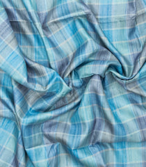 Light Blue Printed Synthetic Dupion Saree With Stripes-BL6063
