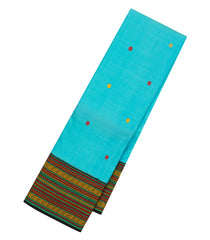 Turquoise Handloom Korvai Kanchipuram Silk Saree With Buttas &  Black Border-KA14152