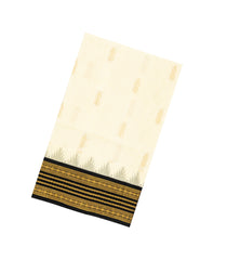 Cream Handloom Korvai Silk Cotton Saree With Buttas & Black Border-SC3925