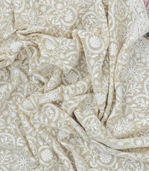 Off White Woven Synthetic Blended Saree With Embroidered Motifs-EN2012