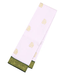 White Handloom Korvai Kanchipuram Silk Saree With Green Border-KA15004