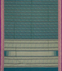 Sea Green Handloom Village Cotton Saree With Checks & Buttas-VC1662