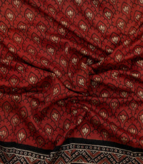 Crimson Printed Chanderi Cotton Saree With Zari Border-CC1499