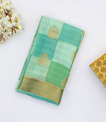 Aquamarine Mysore Crepe Silk Saree With Printed Checks & Buttas