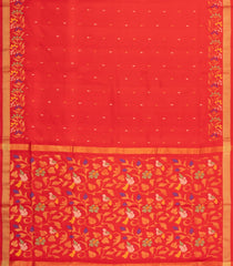 Red Handloom Uppada Silk Saree With Meena Floral Motifs-UP0428