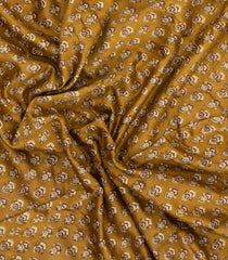 Oil Mustard Printed Chanderi Cotton Saree With Contrast Zari Border-CC1686
