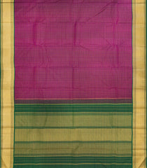 Magenta Handloom Kanchipuram Silk Saree With Checks & Contrast Border-KA13815
