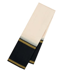 White Handloom Korvai Kanchipuram Silk Saree With Black Border-KA15522