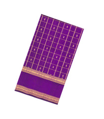 Purple Handloom Silk Cotton Saree With Checks & Buttas-SC4743
