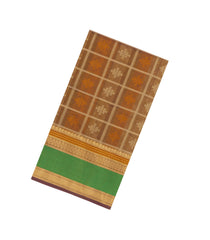 Beige Handloom Silk Cotton Saree With Checks-SC4290
