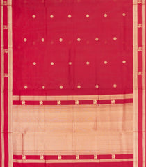 Red Handloom Silk Cotton Saree With Buttas & Zari Border-SC4594