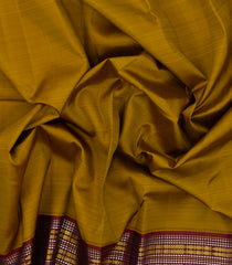 Oil Mustard Handloom Korvai Kanchipuram Silk Saree With Ganga Jamuna Border-KA14496