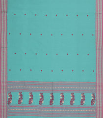 Turquoise Handloom Bengal Cotton Saree With Floral Buttas-BG1774