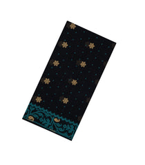 Black Handloom Bengal Cotton Saree With Floral Motifs-BG1641