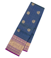 Navy Blue Handloom Kanchipuram Silk Saree With Zari Checks & Buttas-KA16304