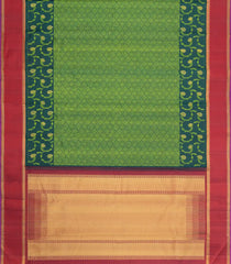 Dark Green Handloom Kanchipuram Silk Saree With Floral Motifs-KA16353