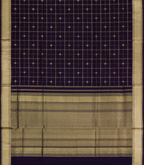 Black Handloom Soft Silk Cotton Saree With Checks & Buttas-SC4305