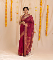 Maroon Handloom Silk Cotton Saree With Annam Buttas-SC3878