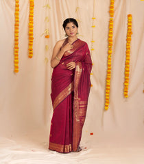 Maroon Handloom Silk Cotton Saree With Annam Buttas-SC3878