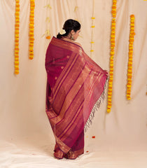 Maroon Handloom Silk Cotton Saree With Annam Buttas-SC3878