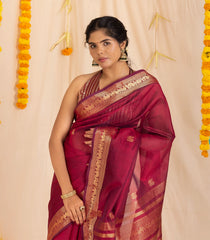 Maroon Handloom Silk Cotton Saree With Annam Buttas-SC3878