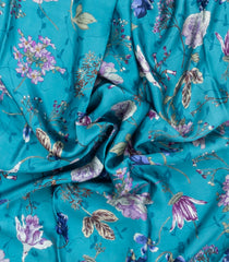 Sky Blue Printed Pure Satin Silk Saree With Floral Motifs-PS0949