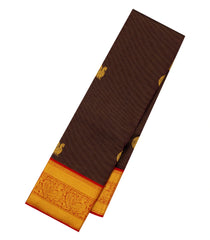 Dark Maroon Handloom Korvai Kanchipuram Silk Saree With Stripes & Buttas-KA14856