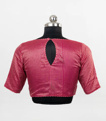 Pink Woven Ready Made Tissue Blouse With Stripes & Regular Sleeve-RB5186