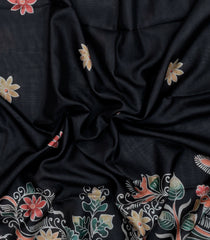 Black Printed Synthetic Tussar Silk Saree With Contrast Border-SY0110