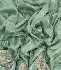 Shadow Green Woven Linen Saree With Embroidered Floral Motifs-LI0625