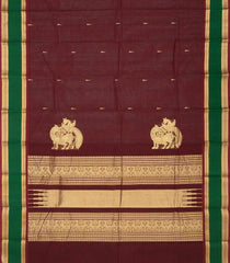 Maroon Handloom Kanchi Cotton Saree With Tree Buttas