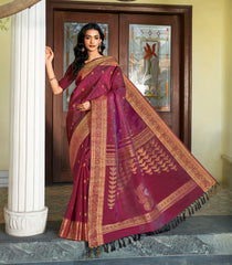 Maroon Handloom Aishwarya Kolam Silk Saree With Buttas-KA14799