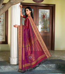 Maroon Handloom Aishwarya Kolam Silk Saree With Buttas-KA14799