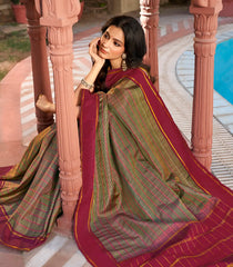 Black Handloom Kanchipuram Silk Saree With Zari Checks-KA13966